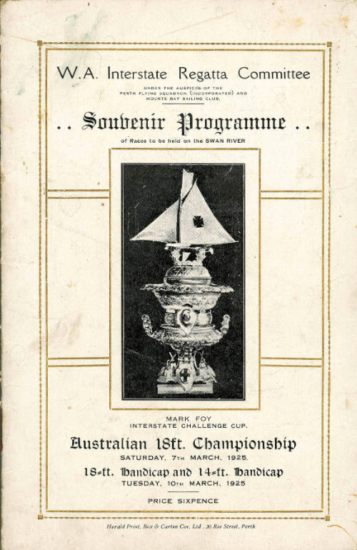 WA Intersate Regatta Committee Souvenir Program 7 March 1925