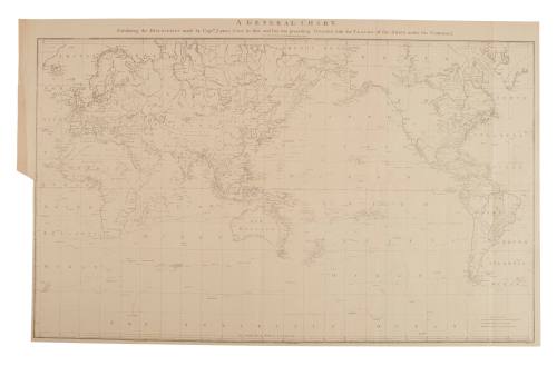 A General Chart: Exhibiting the Discoveries made by Captn. James Cook in this and his two preceding voyages with trails of the ships under his command