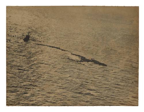 Submarine amongst mines taken from RNAS airship