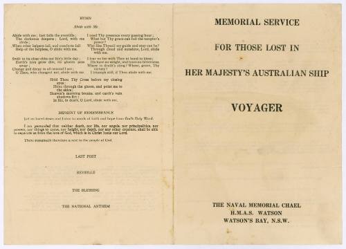 Pamphlet for HMAS VOYAGER Memorial Service