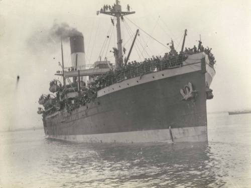 The troopship NESTOR underway from Melbourne