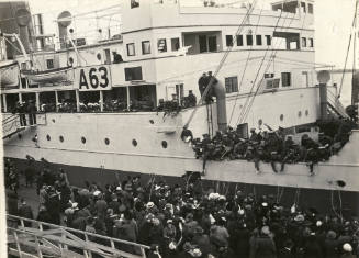 HMHS KAROOLA, A63, about to leave Port Melbourne with medical staff