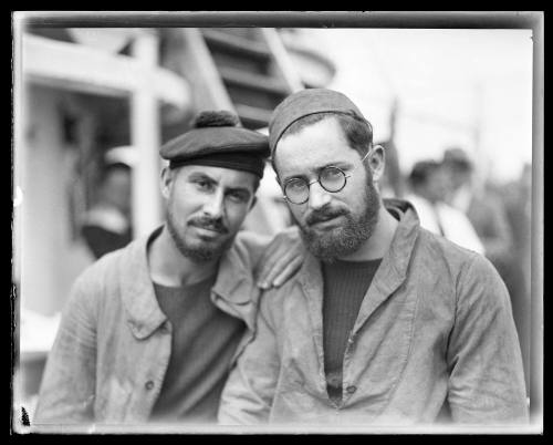 Two sailors on board the French warship BELLATRIX in Sydney