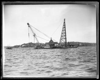 Sheerlegs crane probably salvaging the wreck of Sydney ferry GREYCLIFFE