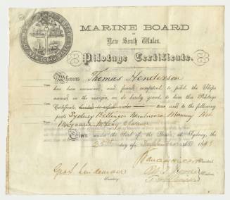 Marine Board of New South Wales Pilotage Certificate:  Thomas Henderson