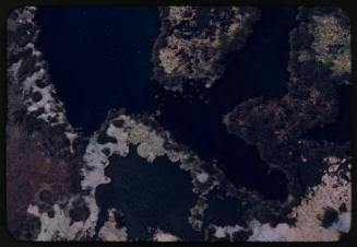 Aerial shot of landscape with water