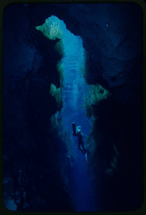 Valerie Taylor in an underwater hole