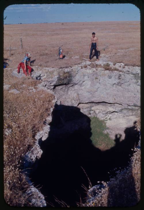 Valerie and Ron Taylor at edge of Kilsby sinkhole