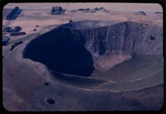 Aerial shot of hemispherical depression in ground