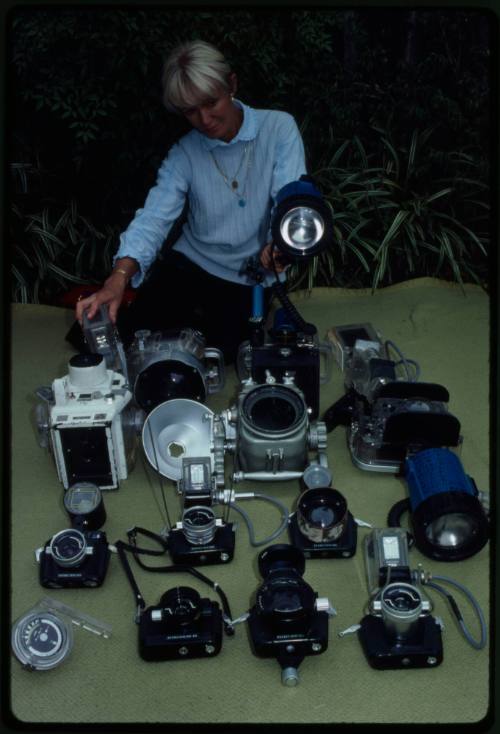 Valerie Taylor with cameras