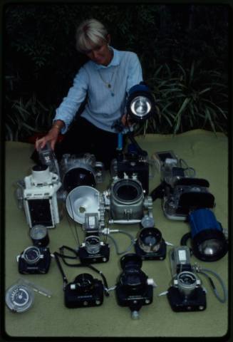 Valerie Taylor with cameras