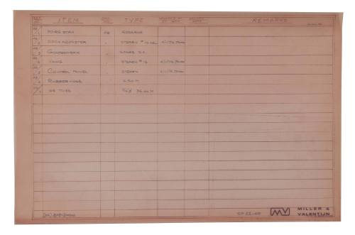 Table of Miller and Valentijn plans, 49 - 1 to 7