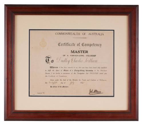 Certificate of competency to master foreign-going steamship