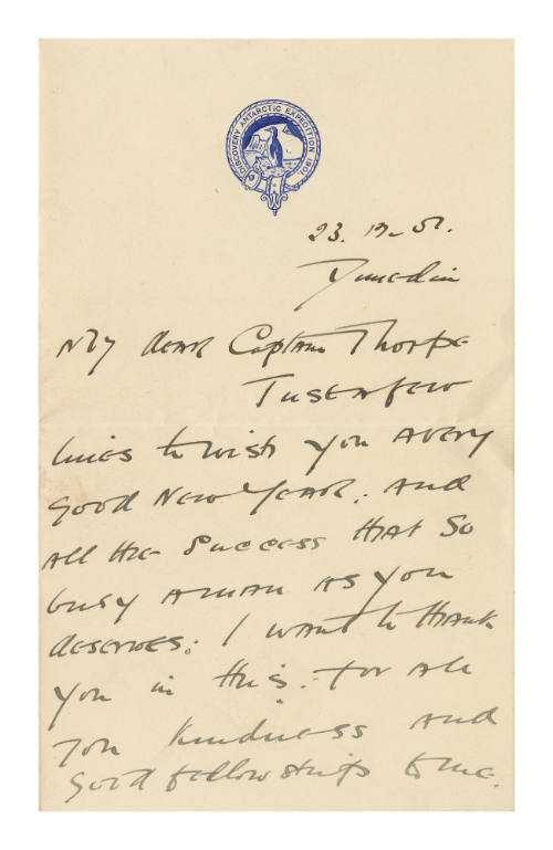 Handwritten letter to Captain Thorpe from Ernest Shackleton