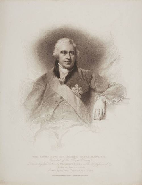 The Right Hon. Sir Joseph Banks, BART, K.B. President of the Royal Society from an original picture by T. Lawrence, Esq, R.A. In the possession of Samuel Lysons, Esq.