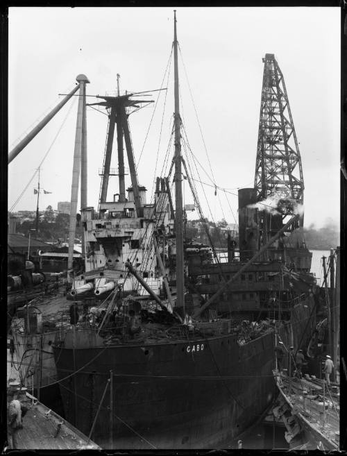 SS GABO berthed with HMAS AUSTRALIA I at Garden Island