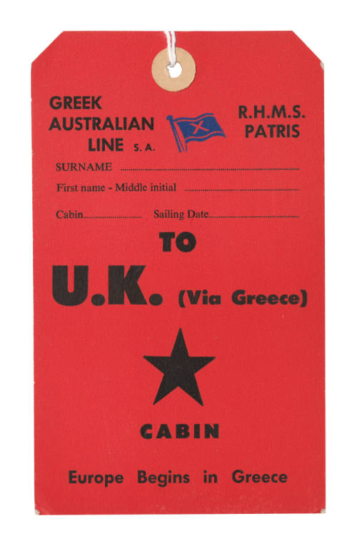 Greek-Australian Line RHMS PATRIS Cabin baggage label
