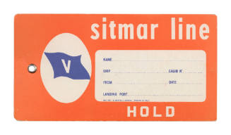 Sail with Sitmar.  Baggage label for items going into the hold.