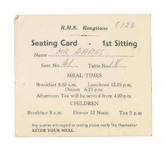 Seating card from RMS RANGITANE