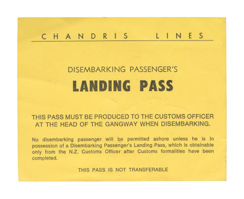 Chandris Lines disembarking passenger's landing pass