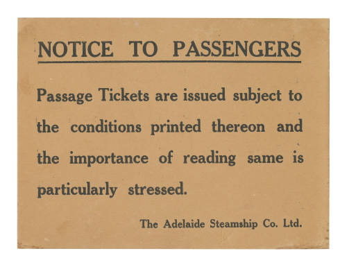 Adelaide Steamship Company Limited notice to passengers