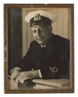 Framed portrait photograph of Alfred Thorpe in RNR uniform