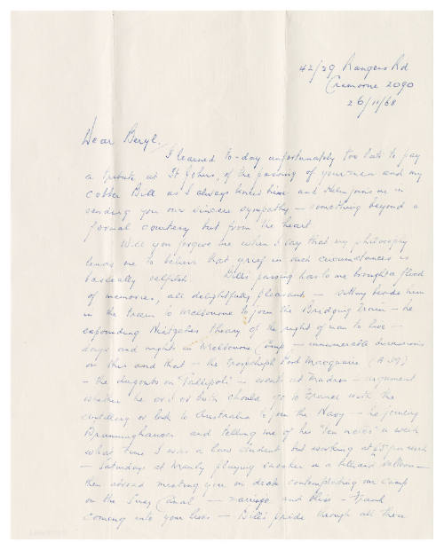 Letter to Beryl Alison Lang from Douglas Ballantyne Fraser