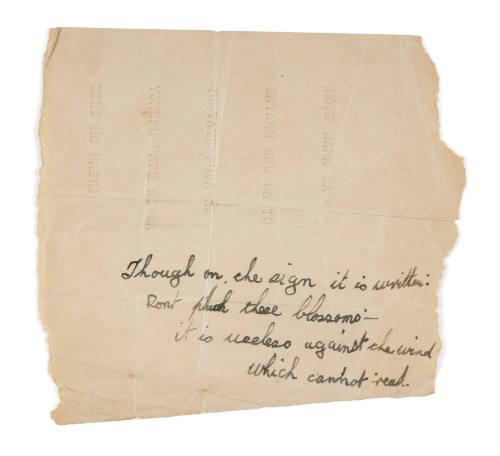 Handwritten poem on paper