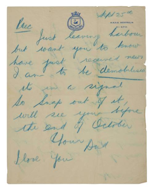 Handwritten message by Dud dated September 25th