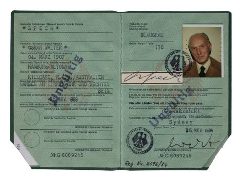 German passport issued to Oskar Speck