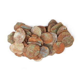 Bag of coins and tokens from the wreck of the DUNBAR