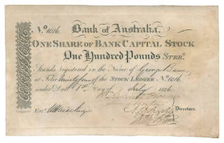 Bank of Australia Share Certificate number 1016 issued to George Bunn