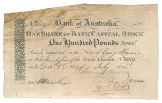 Bank of Australia Share Certificate number 1019 issued to George Bunn