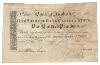 Bank of Australia Share Certificate number 1020 issued to George Bunn