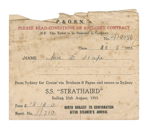 Envelope for a ticket on the SS STRATHAIRD