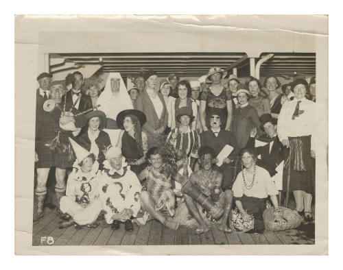 Group photo taken at a fancy dress party on STRATHAIRD