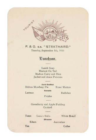 Tuesday Luncheon Menu on SS STRATHAIRD