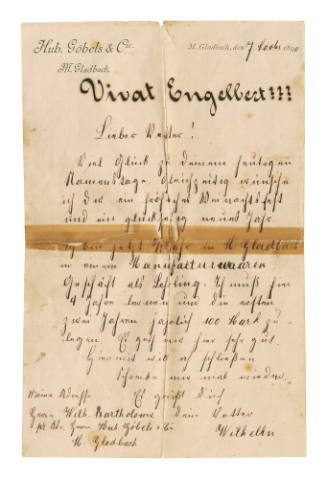 Letter to Engelbert from cousin Wilhelm