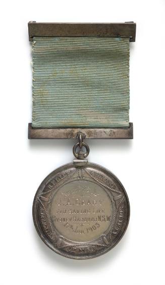 Silver medal of the Royal Shipwreck Relief and Humane Society of NSW awarded to J A Geary