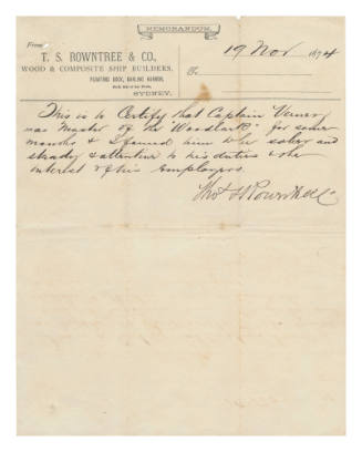 Testimonial letter for Captain Thomas Verney