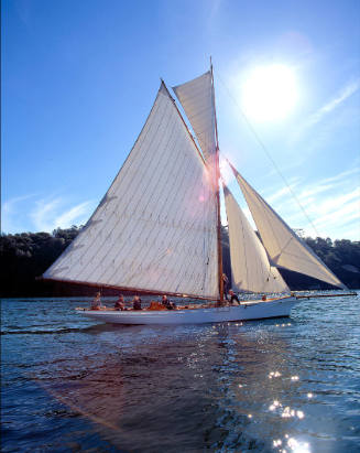 AKARANA in 1998,  recently relaunched after additional keel and rig restoration work.