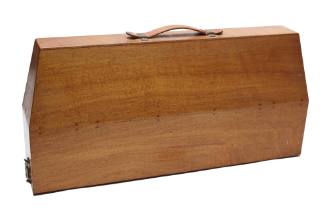 Wooden carry case for a scale clockwork model of the tug SYDNEY COVE