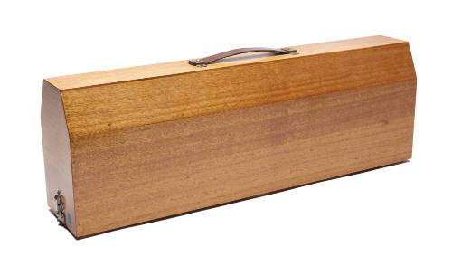 Varnished timber carry case for a scale clockwork model of a Royal Navy picquet boat