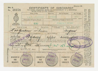 Certificate of Discharge for Charles H Graham from RMS MAUNGANUI