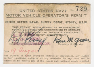 United States Navy Motor Vehicle Operators Permit for Ben M Greer