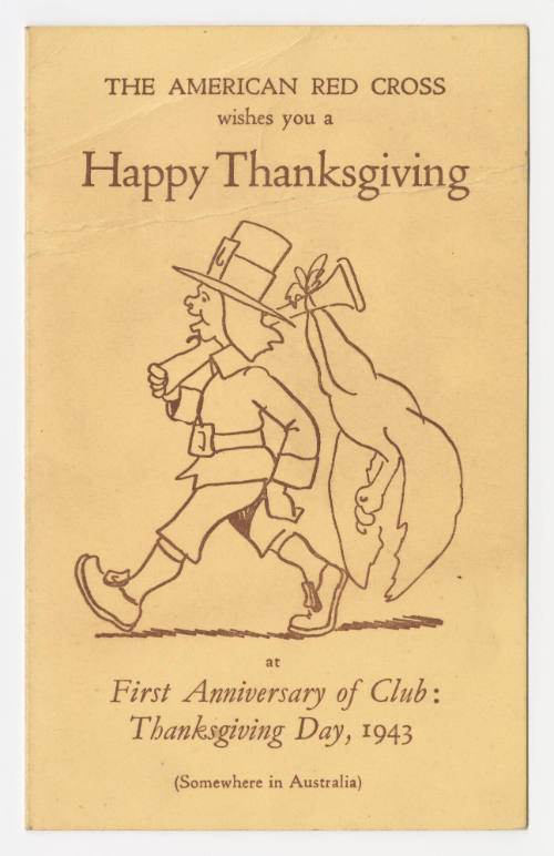 Thanksgiving Card from the American Red Cross featuring program and menu