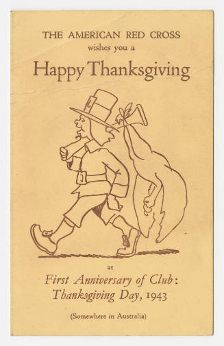 Thanksgiving Card from the American Red Cross featuring program and menu