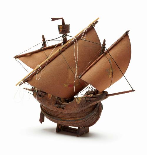 Model of an early sailing ship either a carrack or a galleon