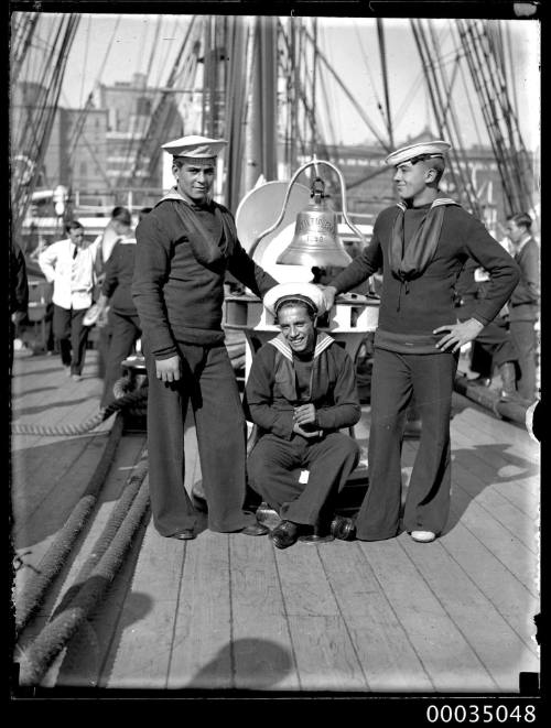 Chilean sailors posing on the deck of GENERAL BAQUEDANO