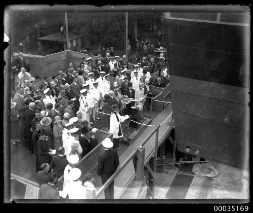 The launch of HMAS ALBATROSS I at Cockatoo Island Dockyard